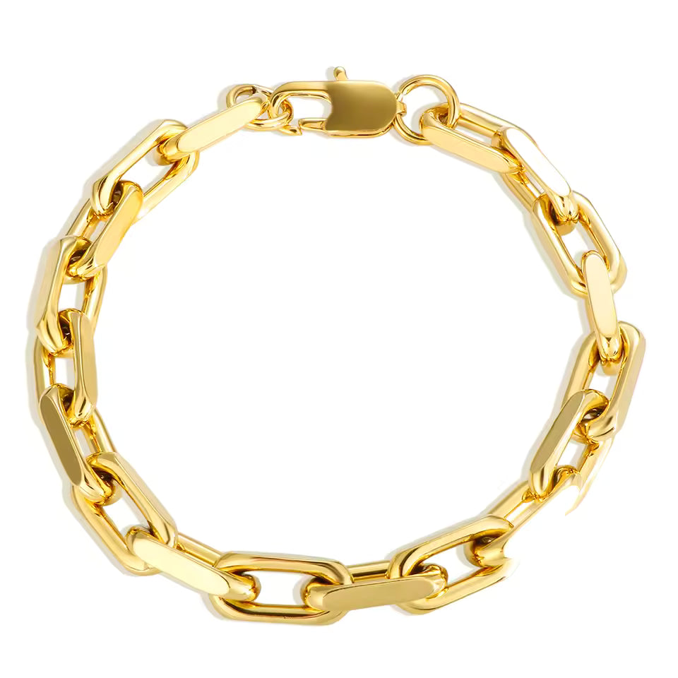 Gold chain bracelet on a white background