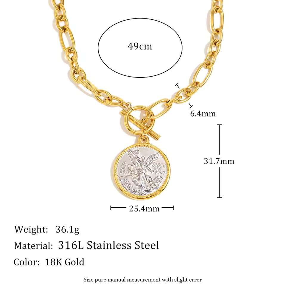 Gold Coin Pendant Necklace measurments