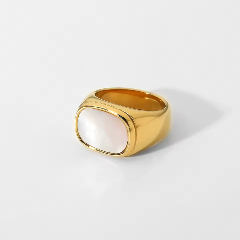 Gold Shell Signet Ring White Background