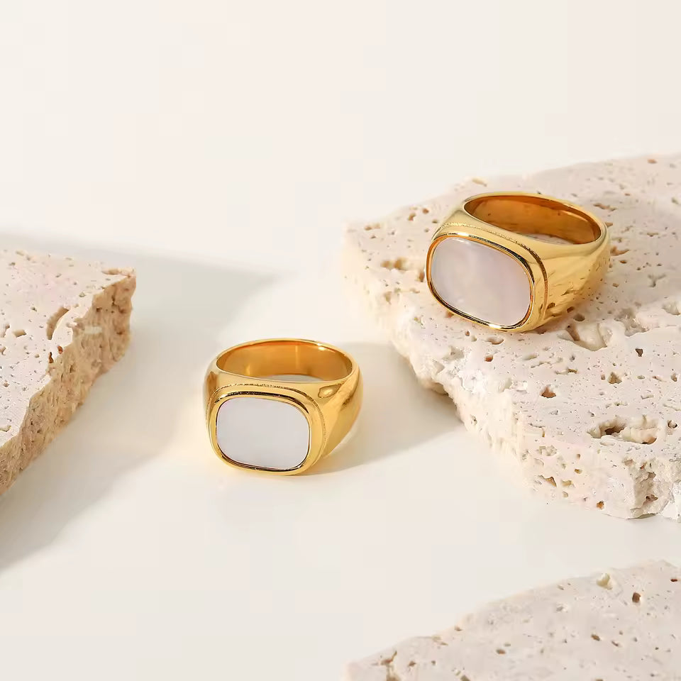 Gold Shell Signet Ring on Stone