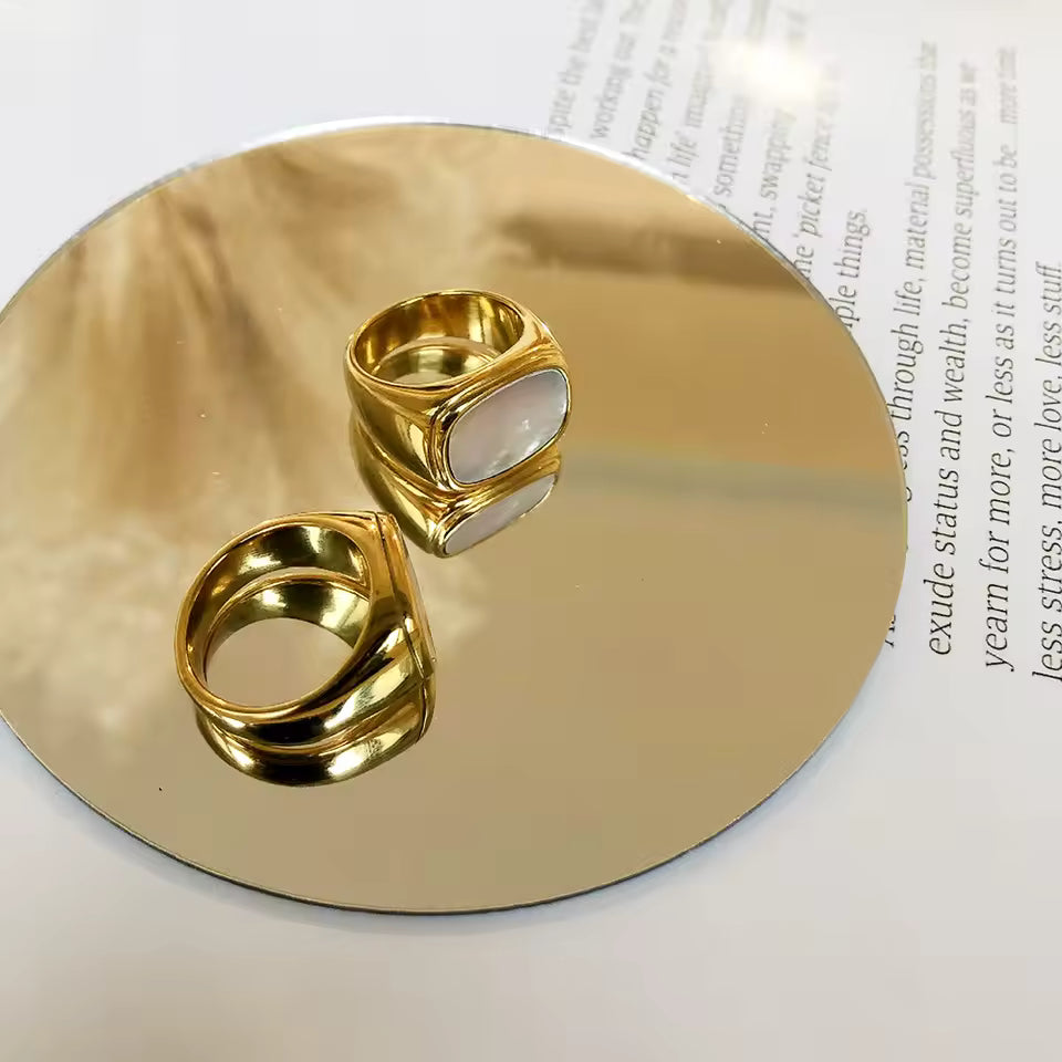 Gold Shell Signet Ring on Gold Plate