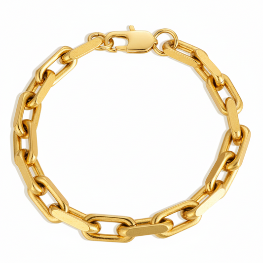 Gold chain bracelet on a white background