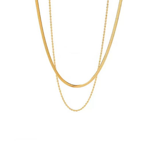 Two gold chains on a white background