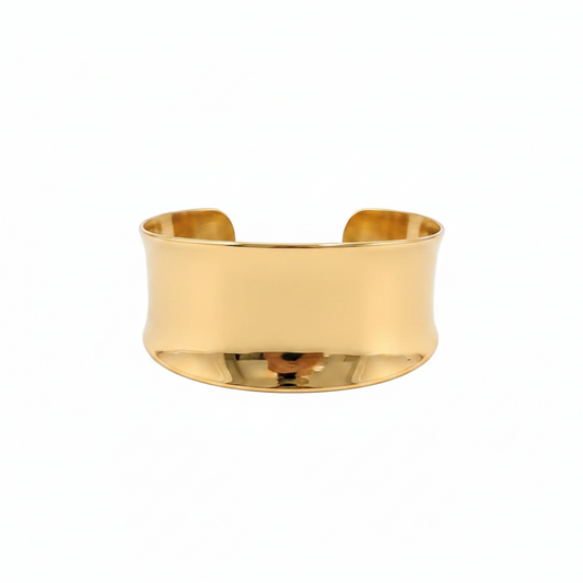 Juno Wide Gold Cuff Bracelet on white background