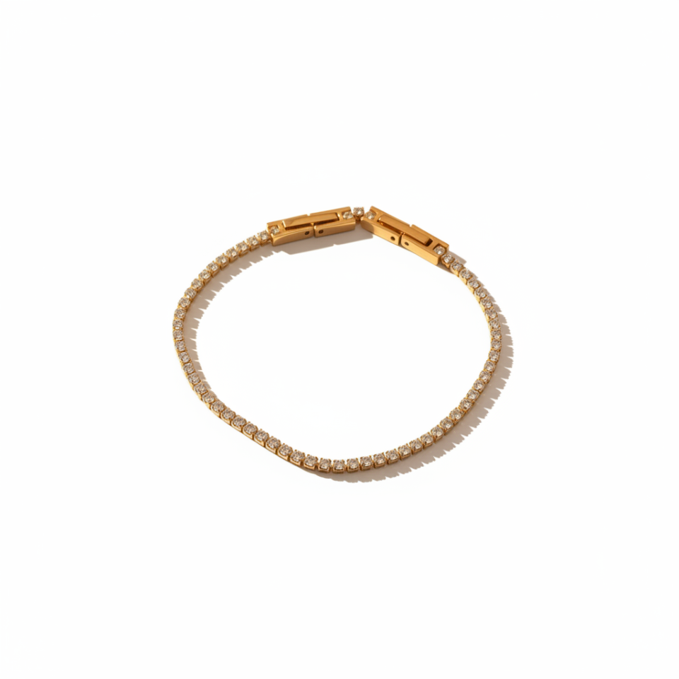 Tennis bracelet flat lay - plain white background