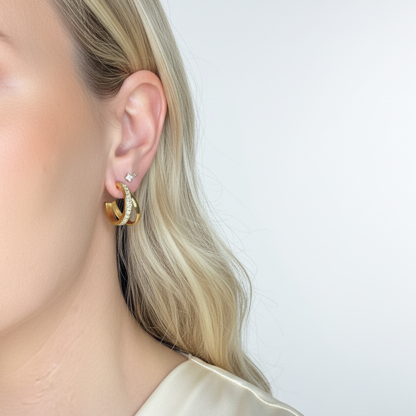 Double gold hoops studio editorial
